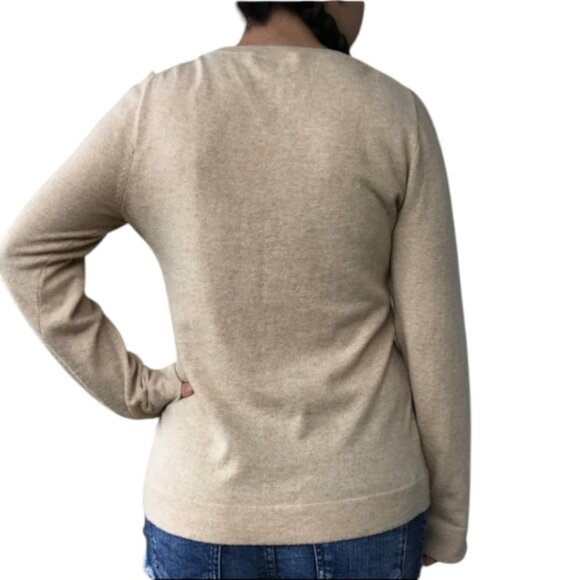 J. Crew Embroidered Fox Merino Wool Blend Long Sleeve Crew Neck Tan Sweater - Picture 3 of 11